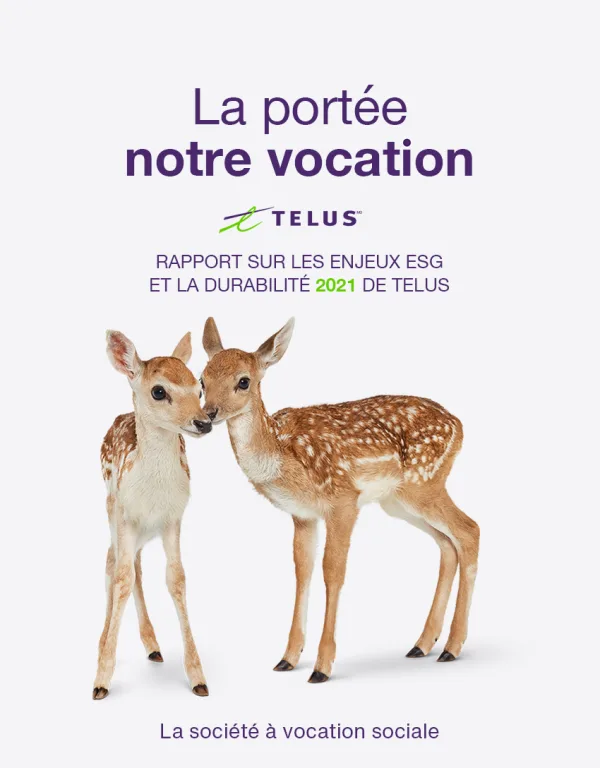 La couverture du Rapport sur les enjeux ESG et la durabilité 2021 de TELUS