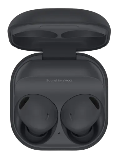 A pair of Samsung Galaxy Buds2 Pro next to a charging case.