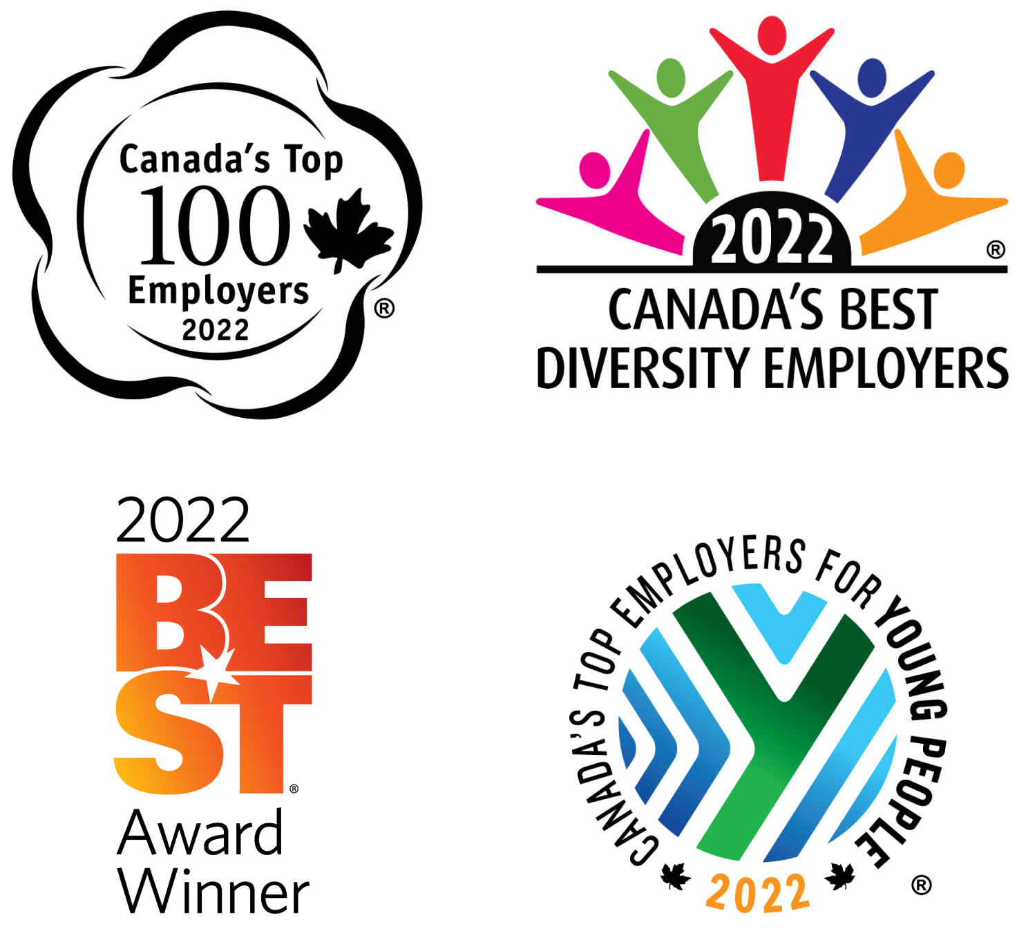 Logos of awards that TELUS has won in the careers space