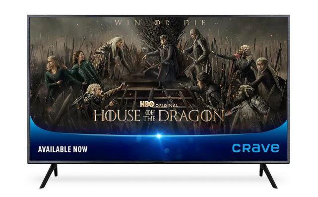 A TV screen featuring the poster for House of the Dragon available now in Crave.