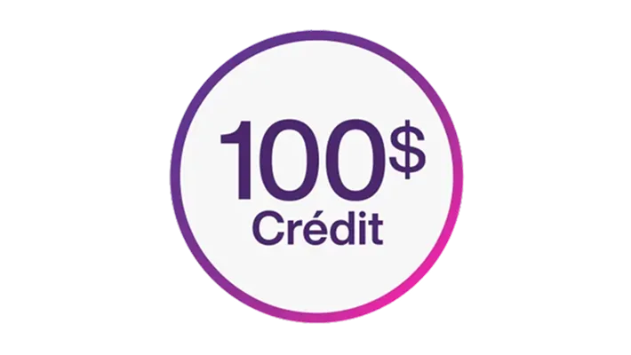 Un cercle avec les mots « 100 $ Crédit »