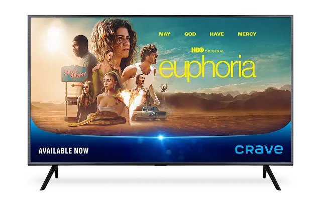 A TV screen featuring the poster for Euphoria available now in Crave.