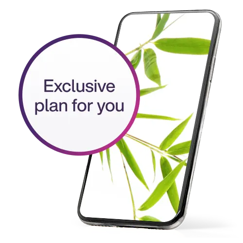 Phone with a bamboo wallpaper. A roundel next to it reads “Exclusive plan for you”.