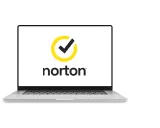 A laptop displaying the Norton logo.