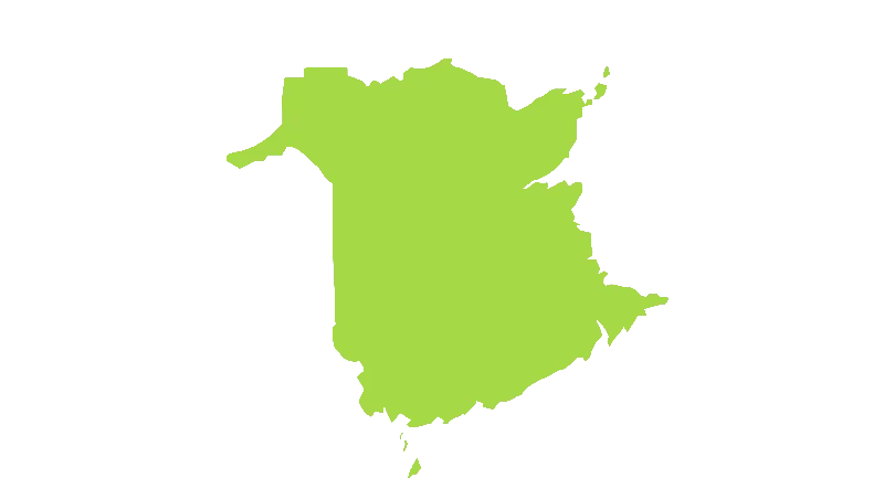 A simplified map of New Brunswick is shown.