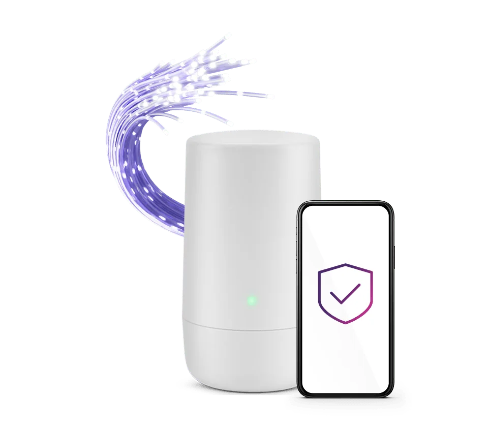 Un modem TELUS et d'un téléphone intelligent avec le logo Norton.