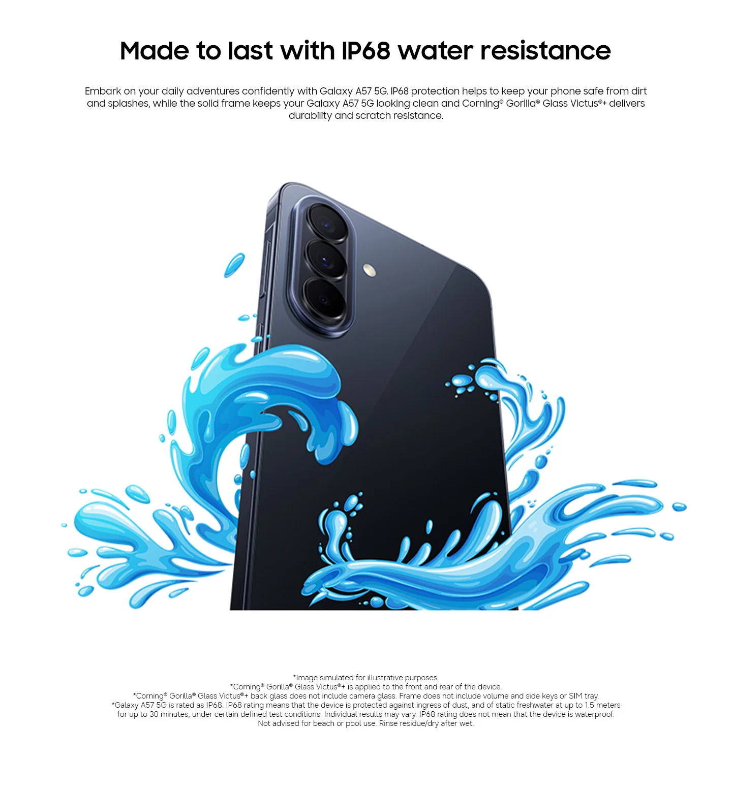 A watery graphic made to represent the Galaxy A57 5G's water resistant qualities.