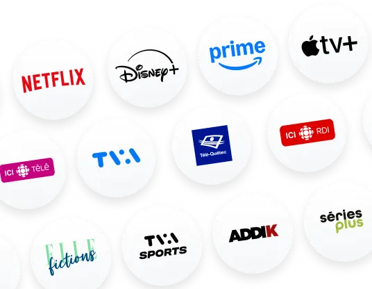 Logos de divers services de diffusion en continu et chaînes de télévision en direct