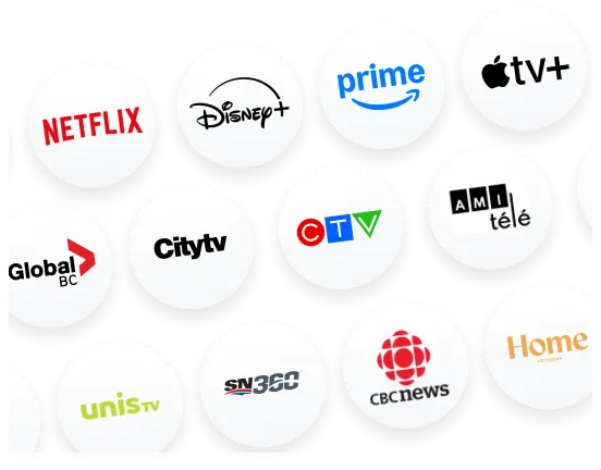 Logos de divers services de diffusion en continu et chaînes de télévision en direct