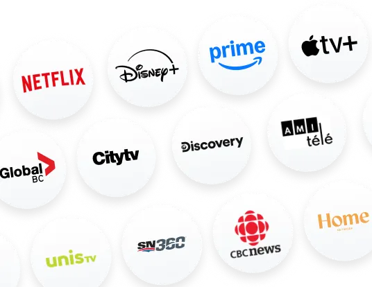 Logos de divers services de diffusion en continu et chaînes de télévision en direct