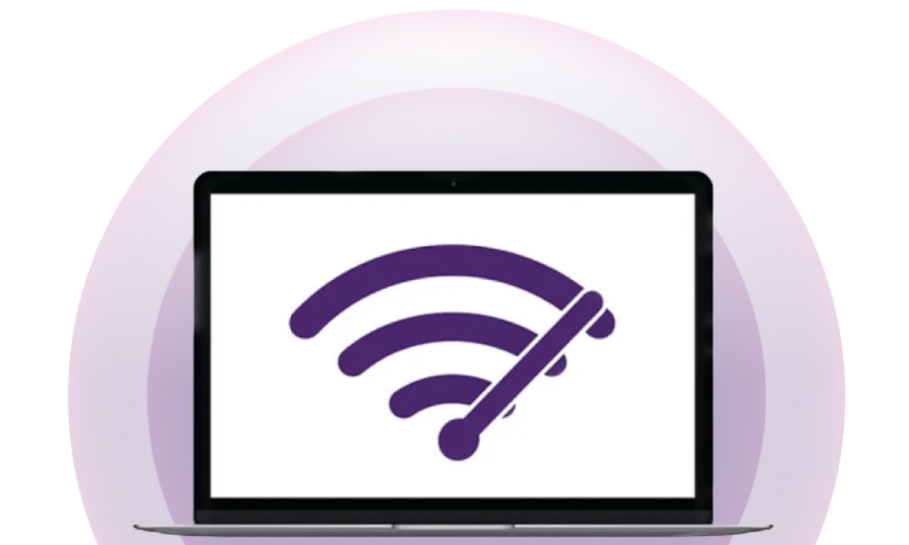 Un ordinateur portable avec le logo de vitesse Wi-Fi sur son écran.