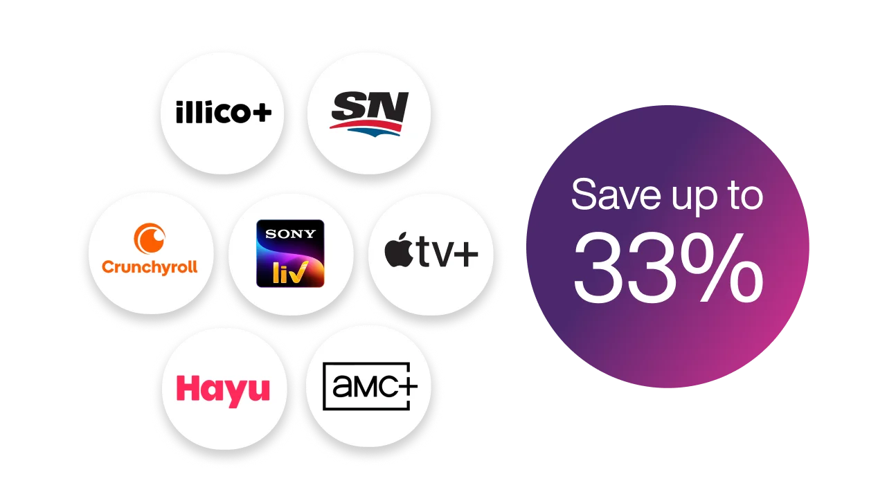 33% savings with Stream+ on services like Apple TV+, AMC+, Crunchyroll and more.