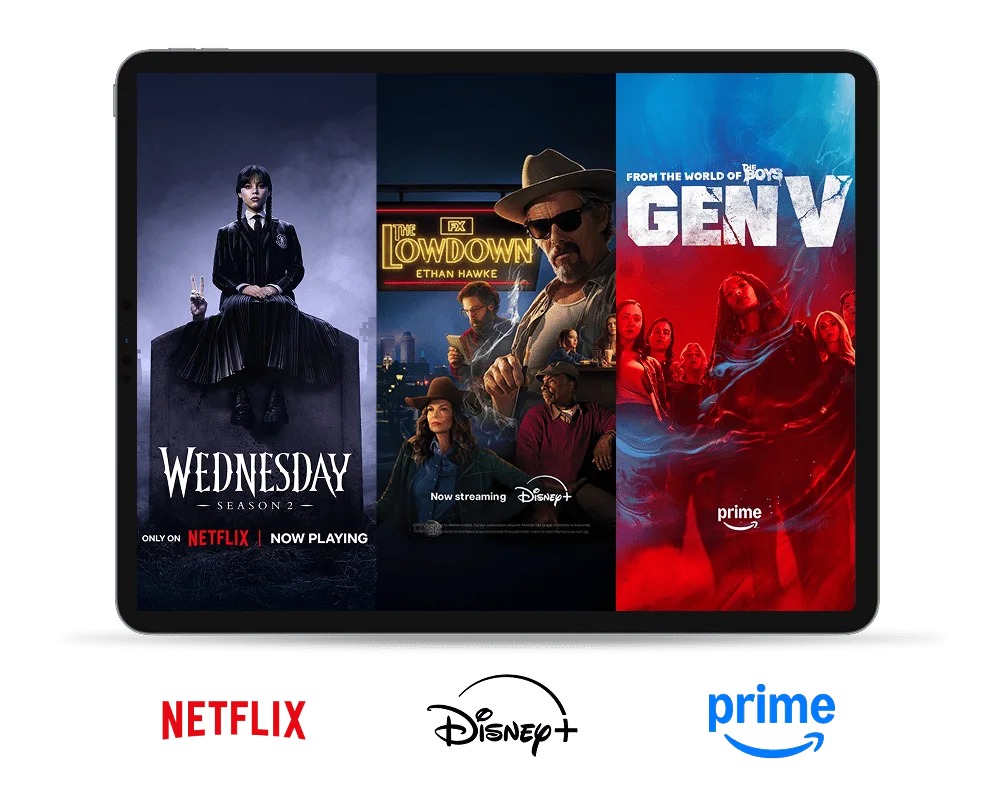 TELUS Stream+ posters ‘Wednesday’ on Netflix for ‘The lowdown’ on Disney, ‘Gen V’ on Amazon Prime.