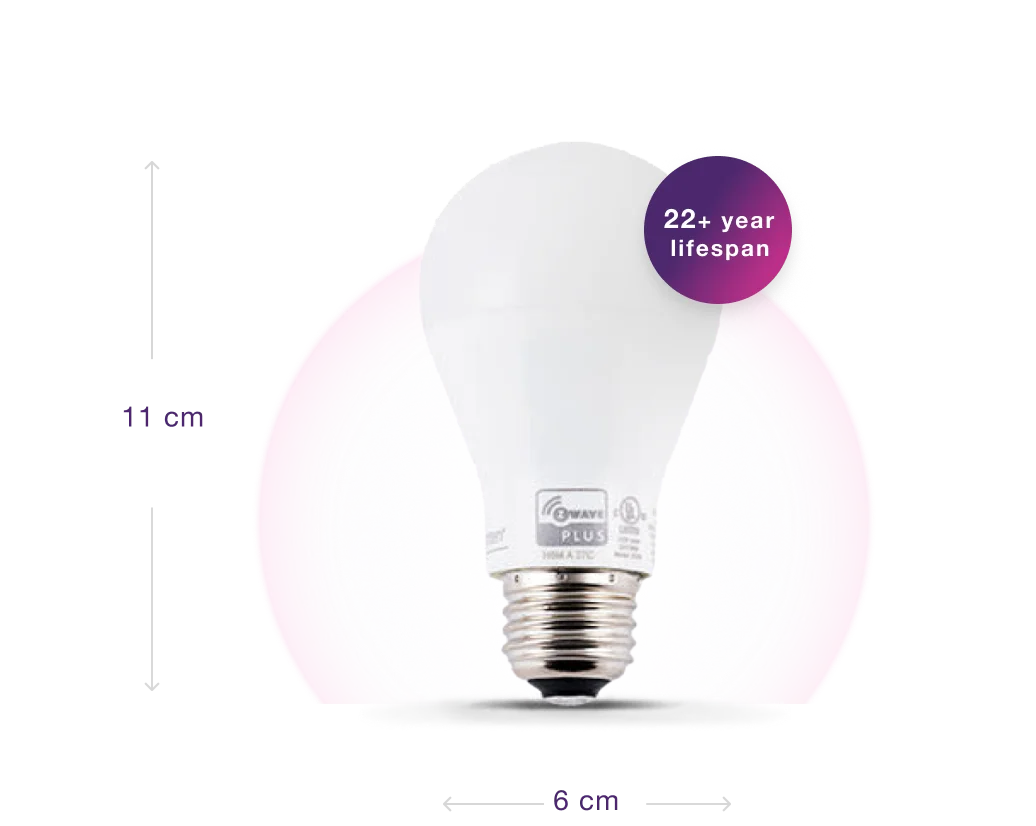 The Smart Light Bulb has a 22+ year lifespan and dimensions of 11 x 6 cm.