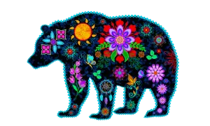 A depiction of the Spirit Bear which is a symbol of strength, courage and bravery.