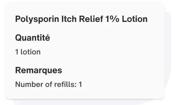 Écran de l’application affichant les détails de l’ordonnance