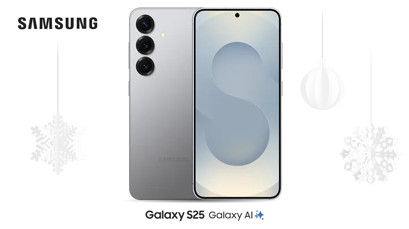 The front and back view of Samsung Galaxy S25.