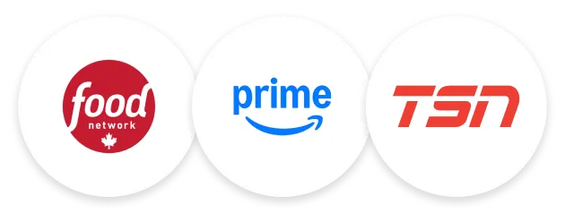An image featuring logos of Amazon Prime, Food Network and TSN.