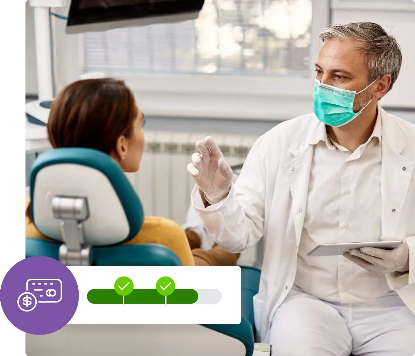 a dentist wearing a face mask examining a patient
