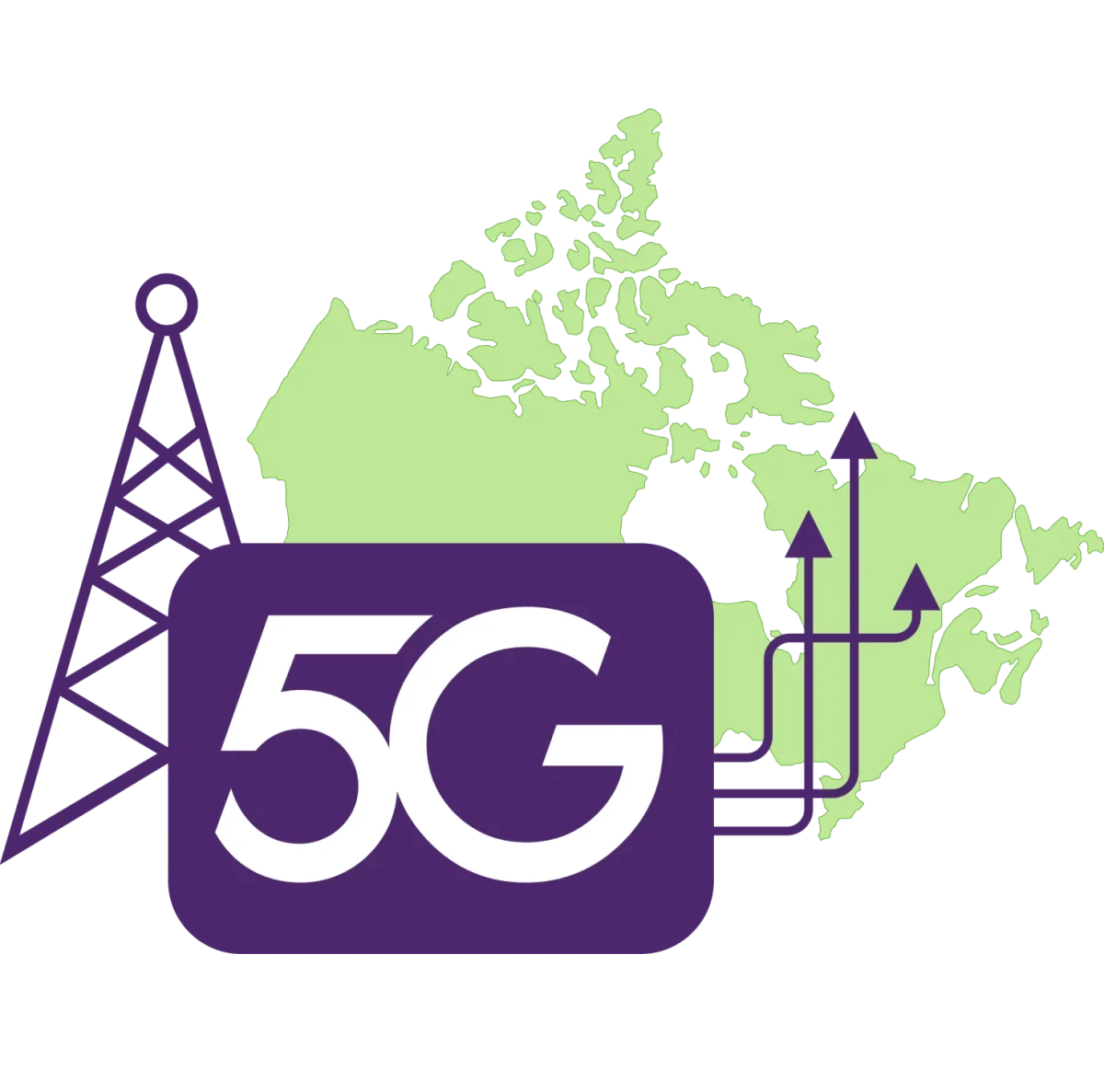 A map of Canada with a 5G logo superimposed on it