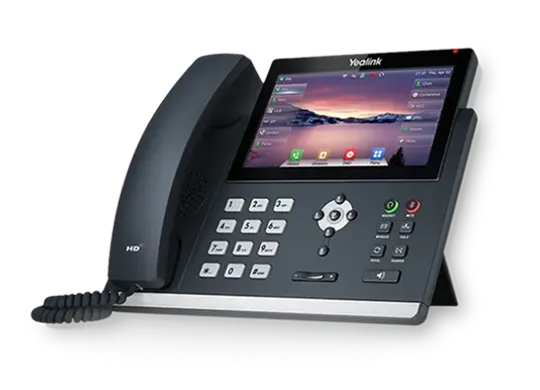 Dark grey and silver landline phone with a large, built-in touch screen.