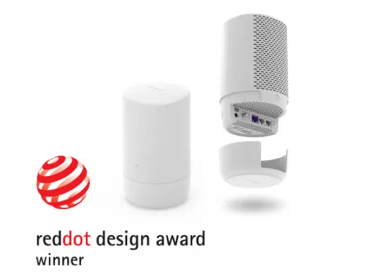 TELUS  wifi hardware with an inset "RedDot Design Award Winner" badge