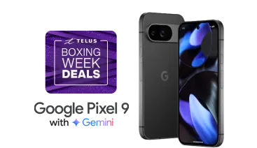 A logo that reads "Boxing Week Deals" floats above the front and back view of the Google Pixel 9.