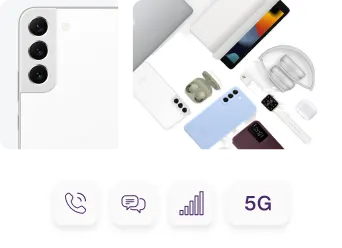 Various mobile devices and accessories shown next to icons illustrating wireless features.