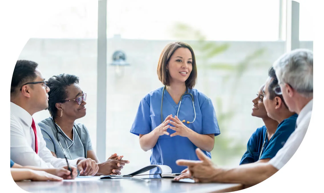 Group of healthcare providers in a team meeting