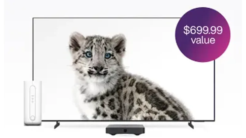 A TV, digital box and TELUS modem. A roundel on the right reads “$699.99 value”.
