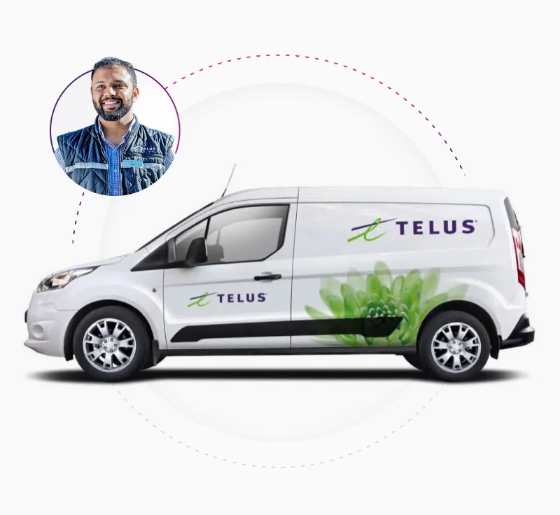 A TELUS technician and van.