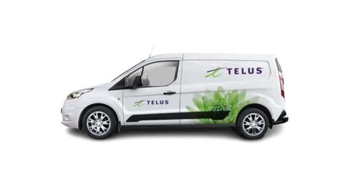 An image showing a TELUS van used in various product installations.