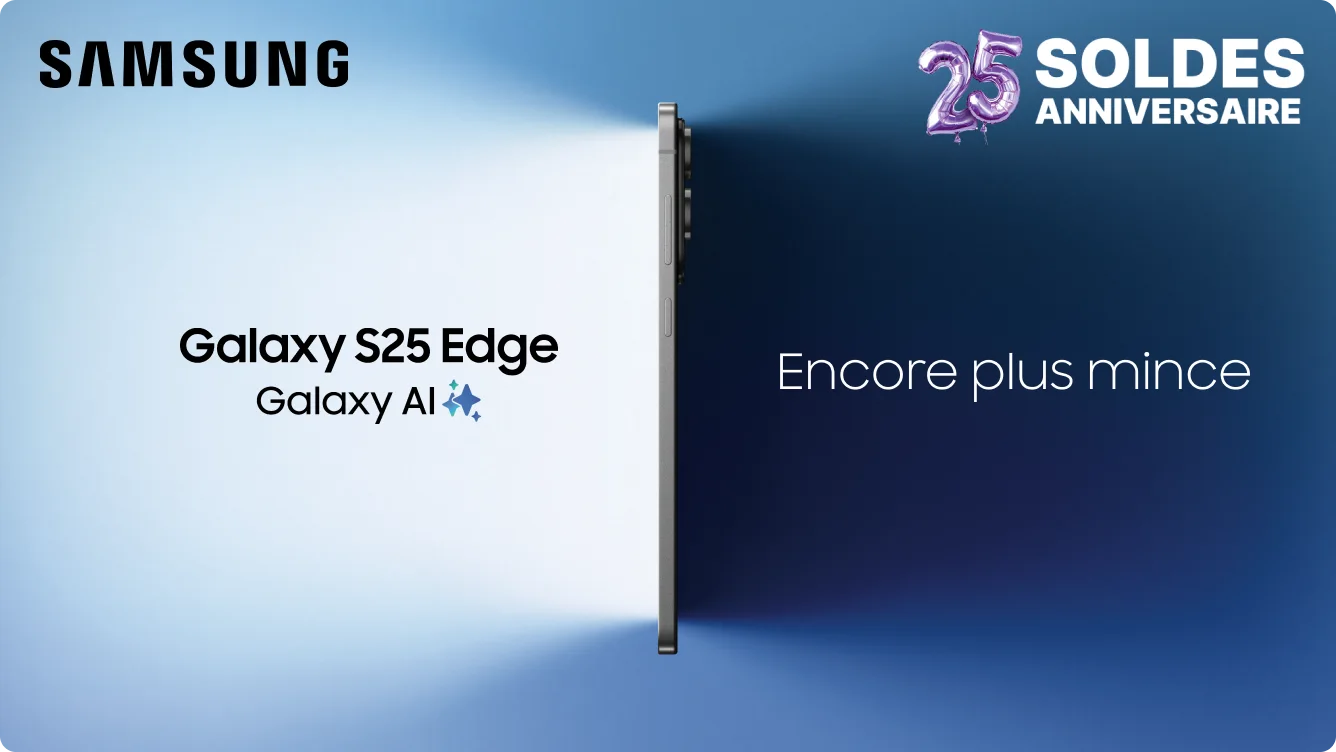 Galaxy S25 Edge. Un autocollant avec les mots « Solde du 25e anniversaire »