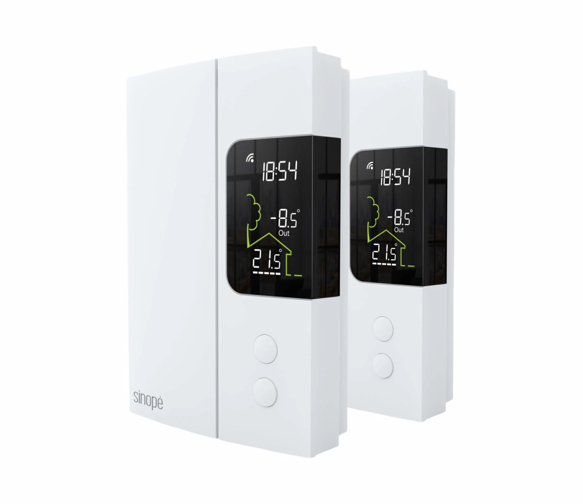 Deux thermostats intelligents Wi-Fi Sinopé.