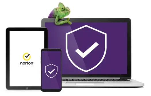 A chameleon leaning against a laptop protected by TELUS Online Security. A tablet and smartphone, also protected by the plan, are displayed.