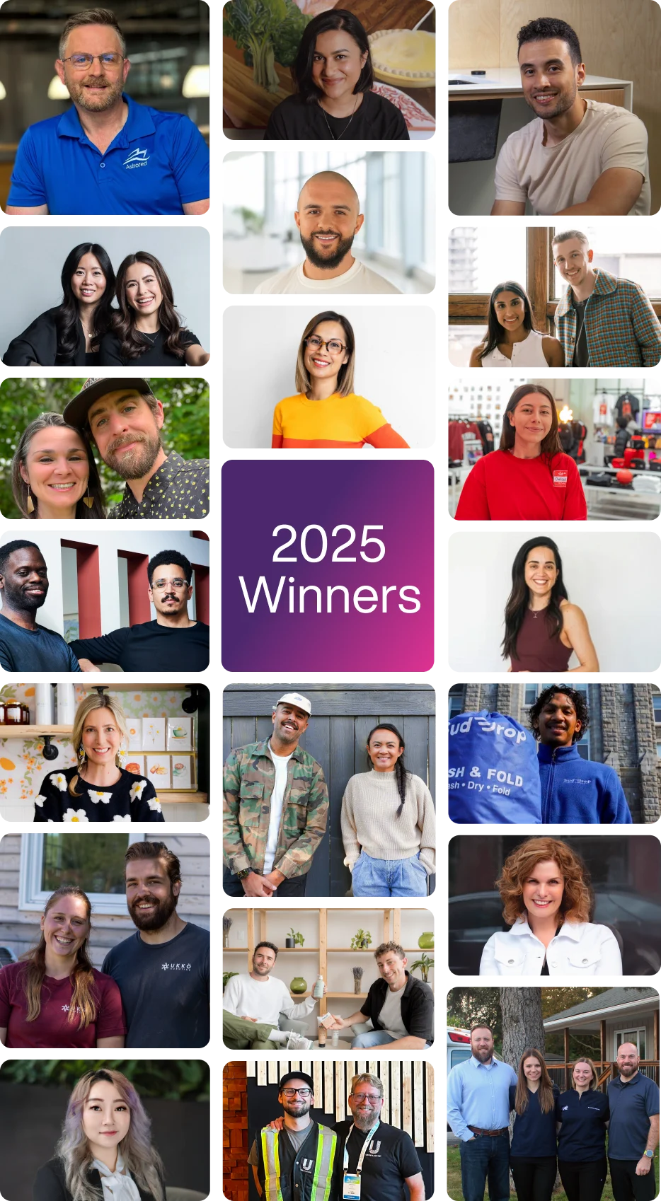 Collage of 2025 Stand With Owners contest winners, showcasing diverse Canadian small business owners across industries.