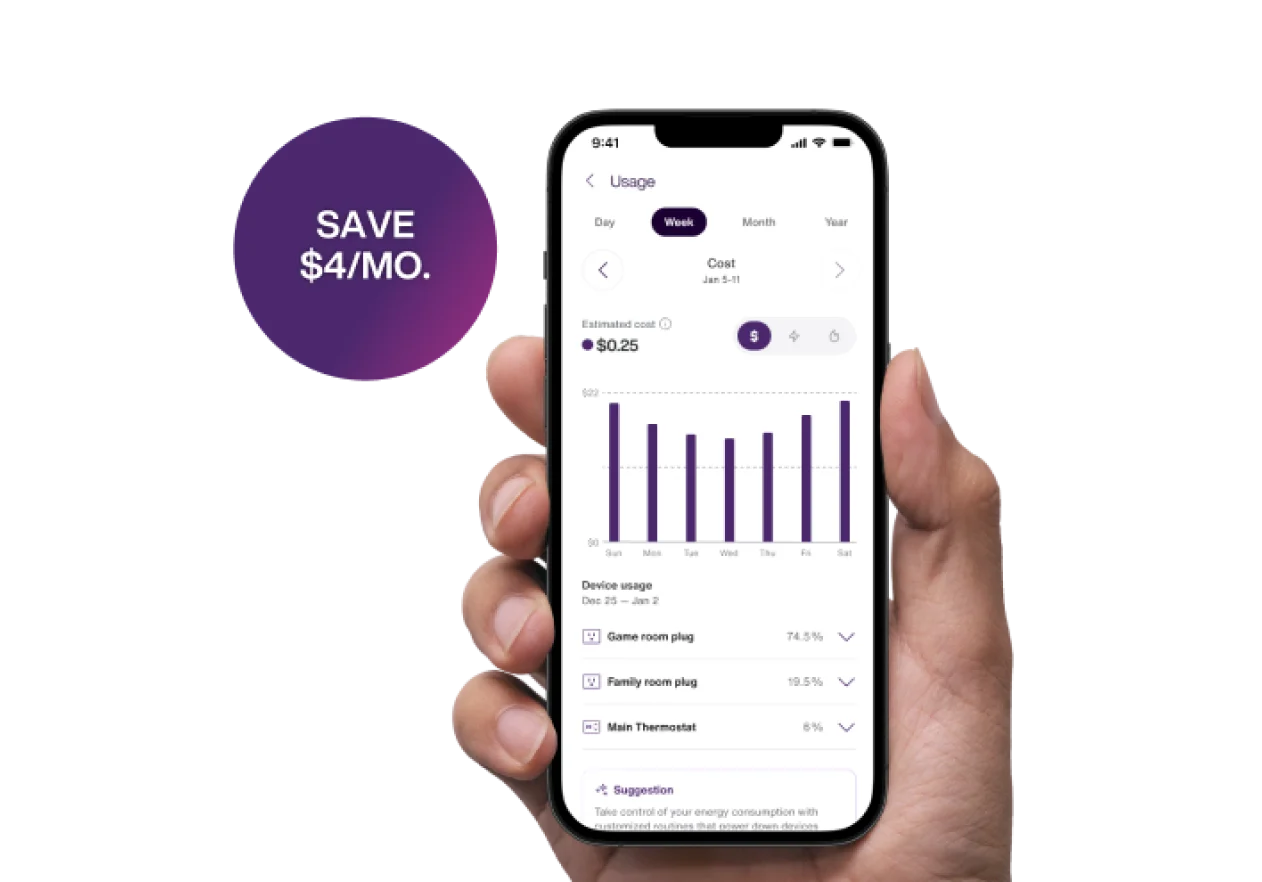 A smartphone displays the smart thermostats connected in your home through the app.