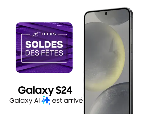 TELUS Soldes des Fêtes. Galaxy S24 : Galaxy AI est arrivé. Vue de face du Galaxy S24.