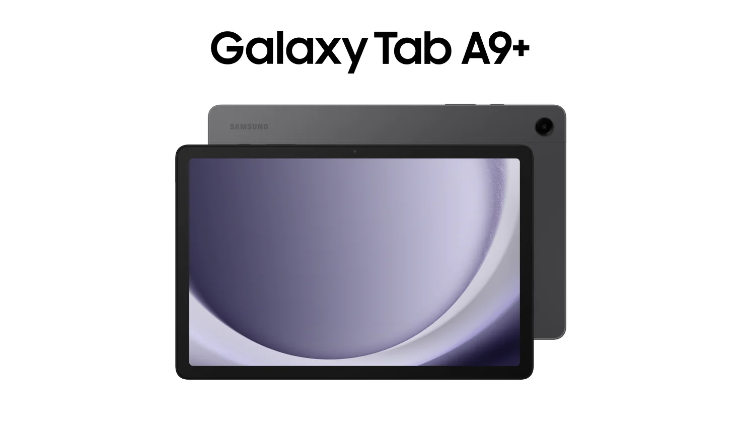 Avant et arrière de la tablette Samsung Galaxy Tab A9+ de couleur Graphite.