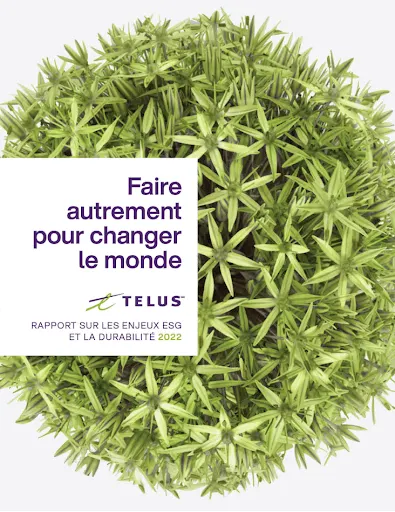 La couverture du Rapport sur les enjeux ESG et la durabilité 2022 de TELUS