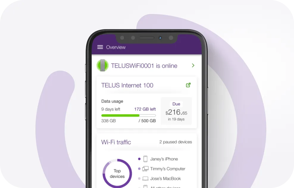A smartphone displaying the TELUS Connect mobile app.