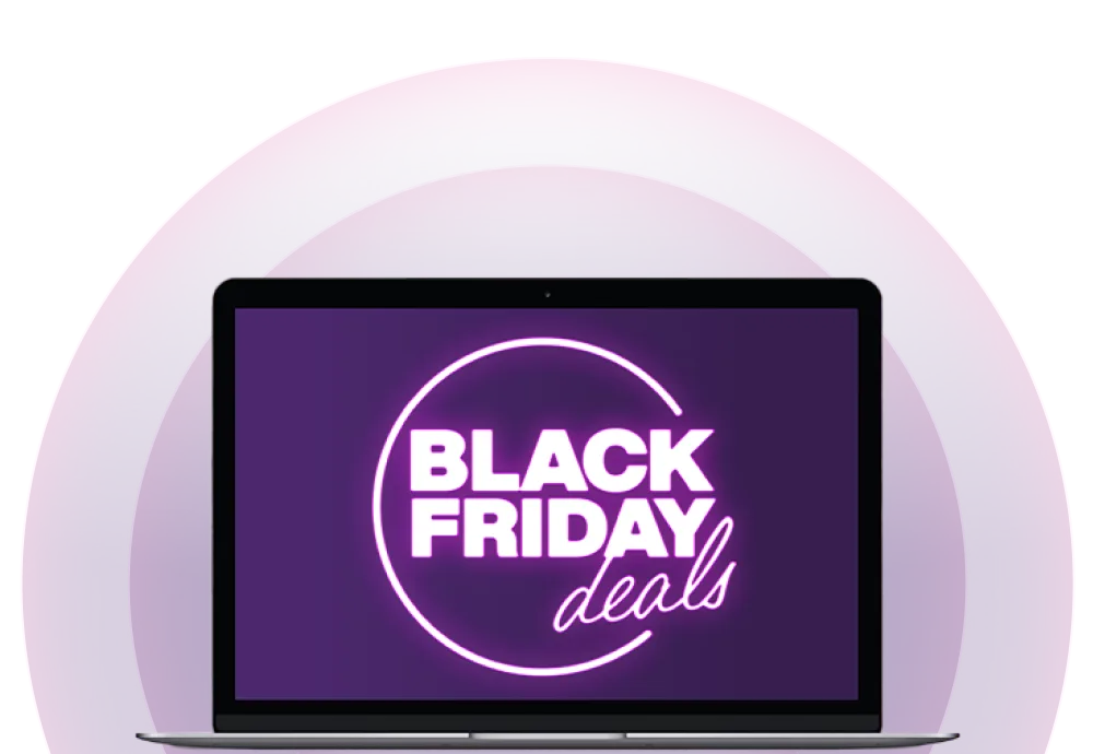A laptop screen displaying a Black Friday deals.