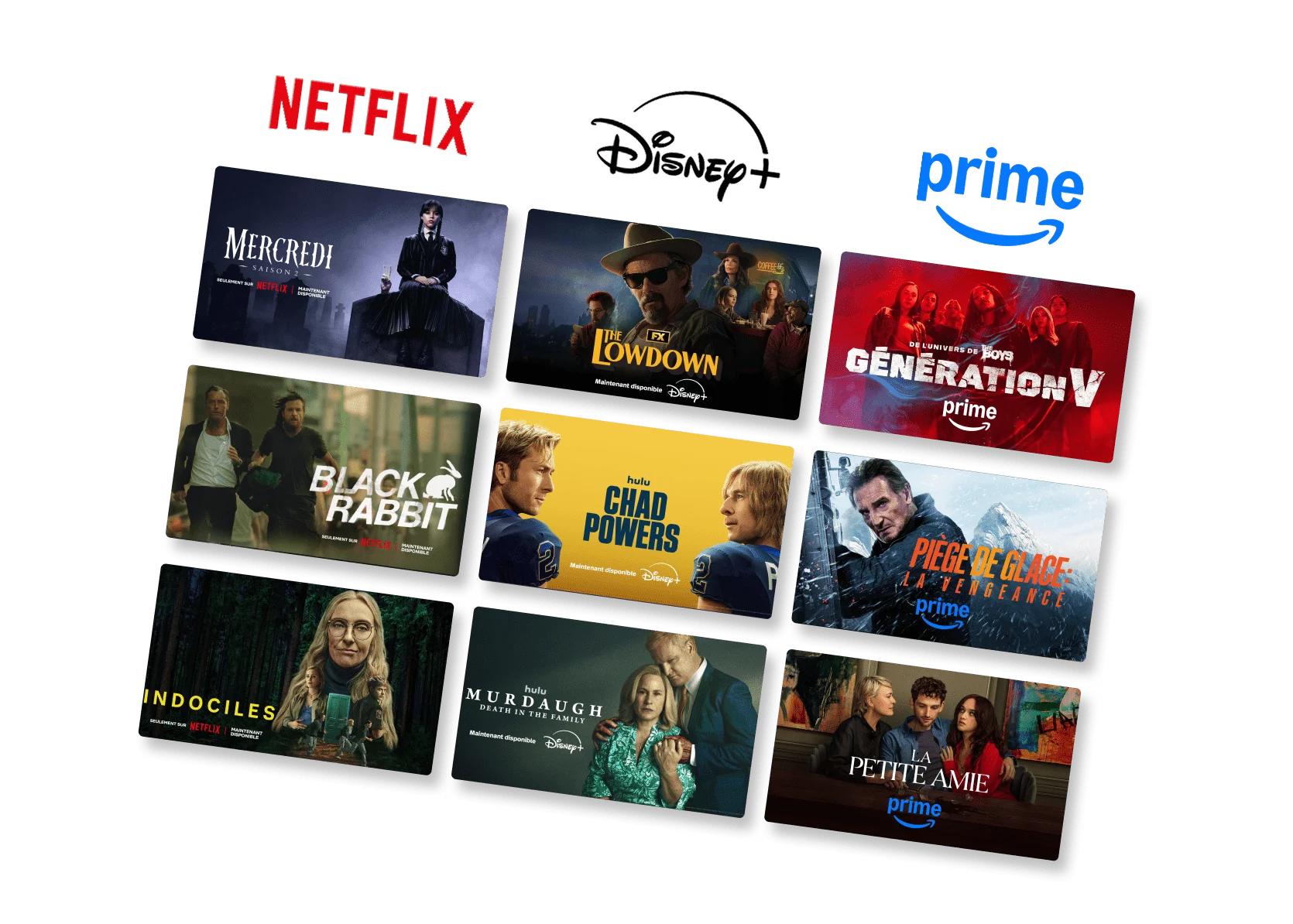 Multiple posters for popular Netflix, Disney+ and Prime Video streaming shows