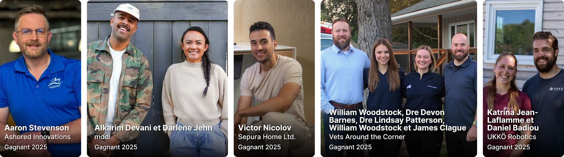 Collage des lauréats du concours Aidons Nos PME 2025, mettant en valeur des propriétaires de petites entreprises canadiennes issus de divers secteurs.