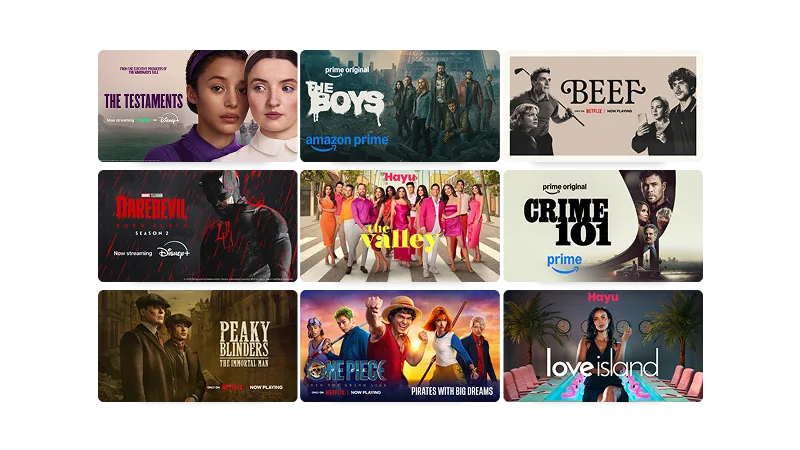 Screens showing an assortment of French entertainment content.