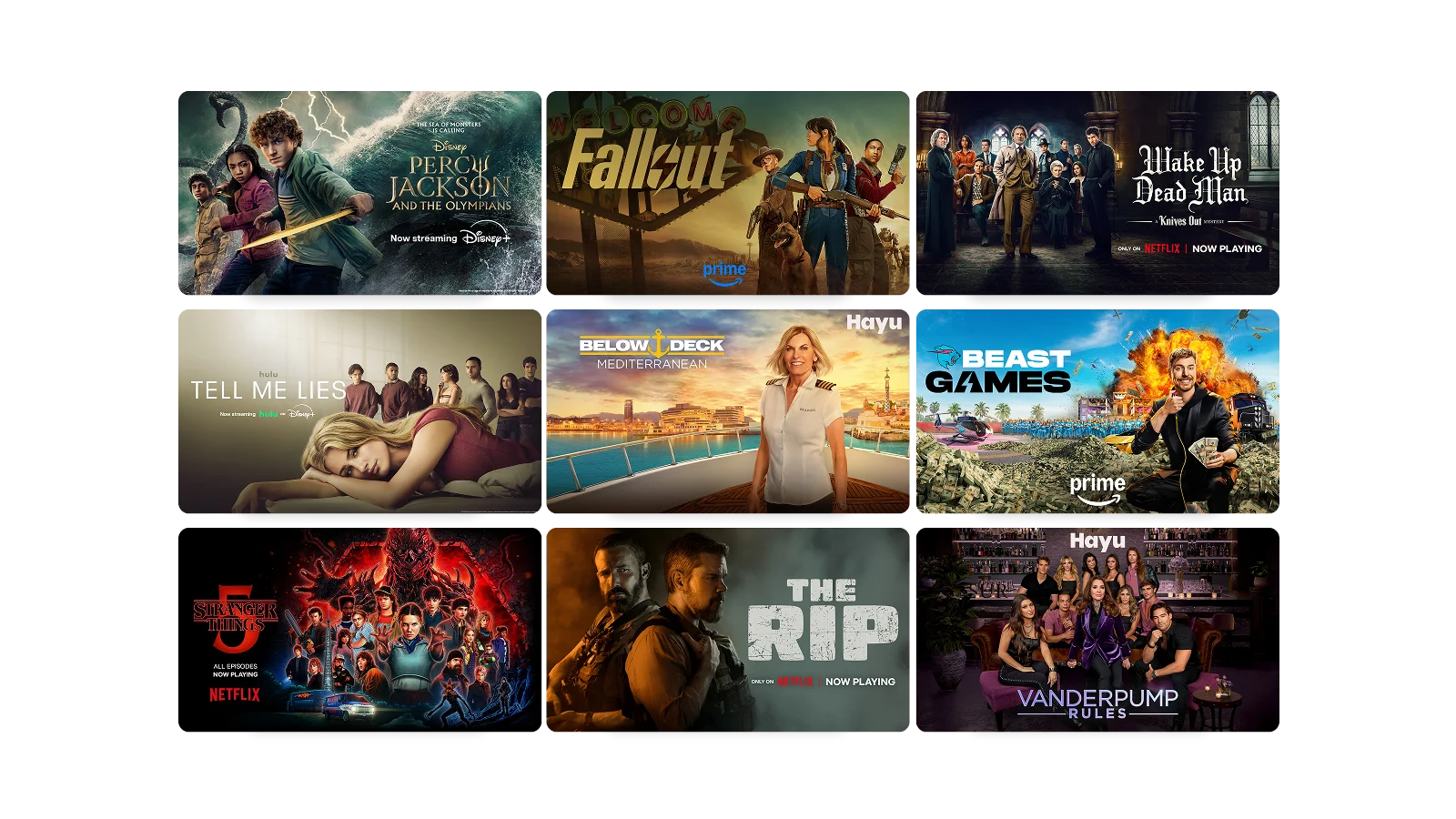 Screens showing an assortment of French entertainment content.