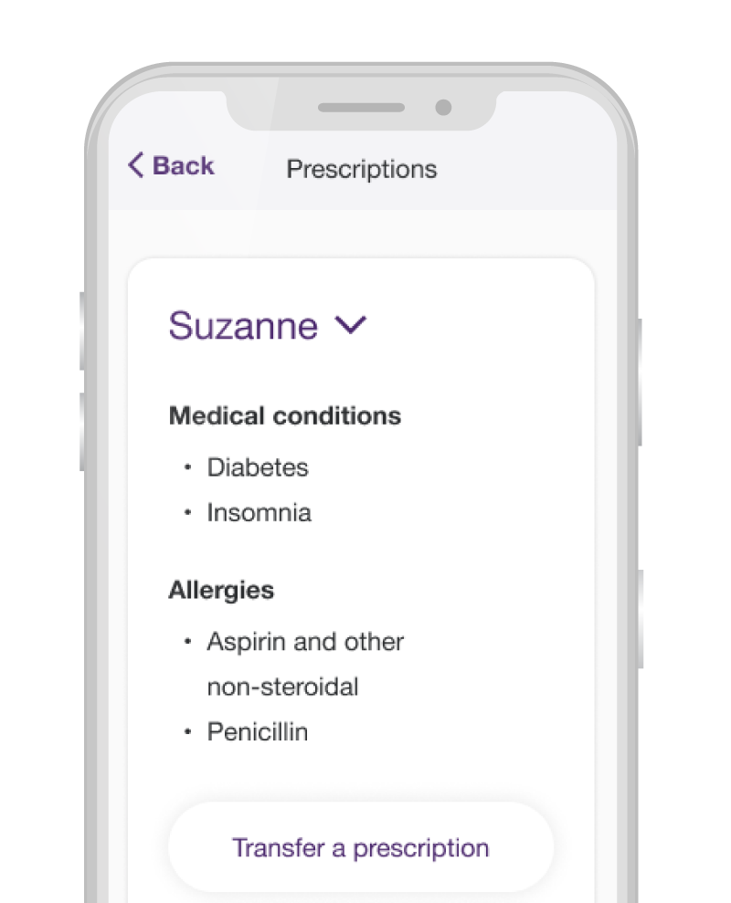 Un téléphone intelligent présentant une solution pratique pour la gestion des médicaments sur ordonnance grâce à l’application sans frais Pharmacie virtuelle TELUS Santé.