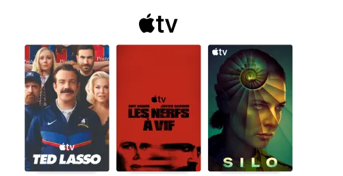 Trois affiches : Ted Lasso, Cape Fear et Silo.