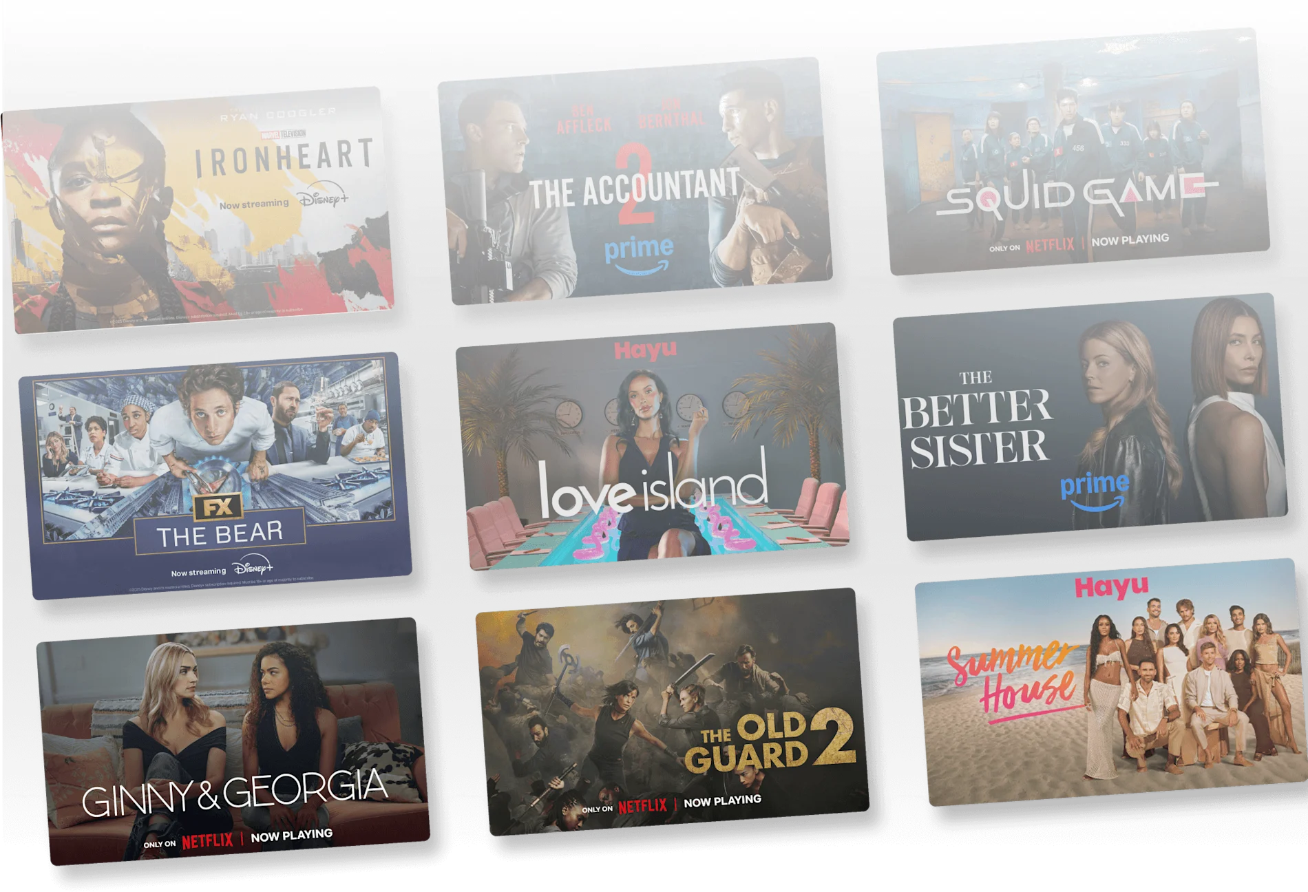 Screens showing an assortment of French entertainment content.