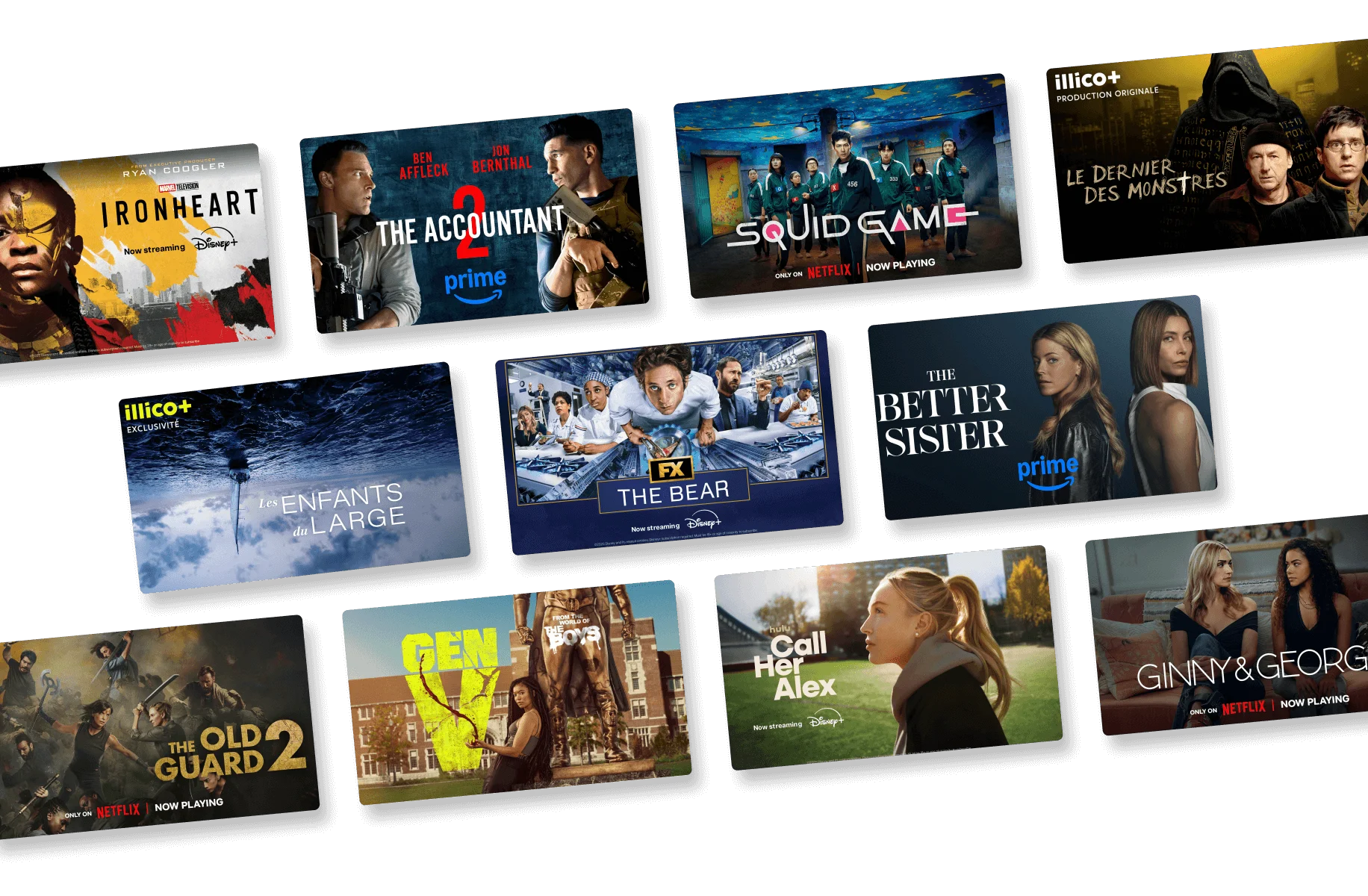 Screens showing an assortment of French entertainment content.
